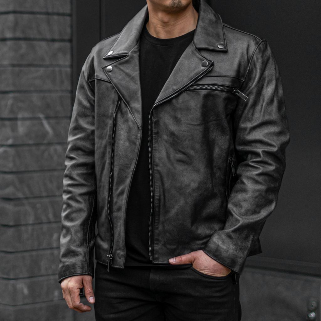 S Motorcycle Jacket | Distressed Black