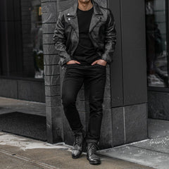 S Motorcycle Jacket | Distressed Black